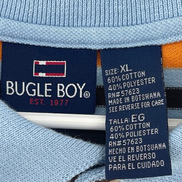 Bugle Boy Short Sleeve Polo Blue with Multicolor Stripes Men Size XL Vintage 90s - Picture 2 of 4